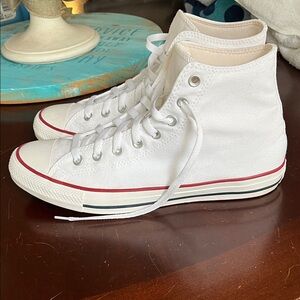 Classic White High-Top Sneakers with Red Trim